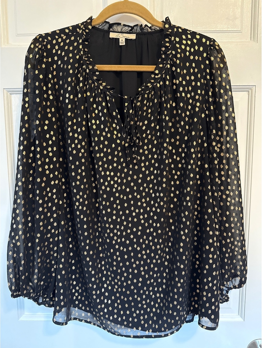 Les Serein Black and Gold Polka Dot Blouse Size 1X